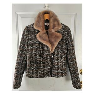 THAKOON Faux Fur Tweed Moto Jacket, Size 4
